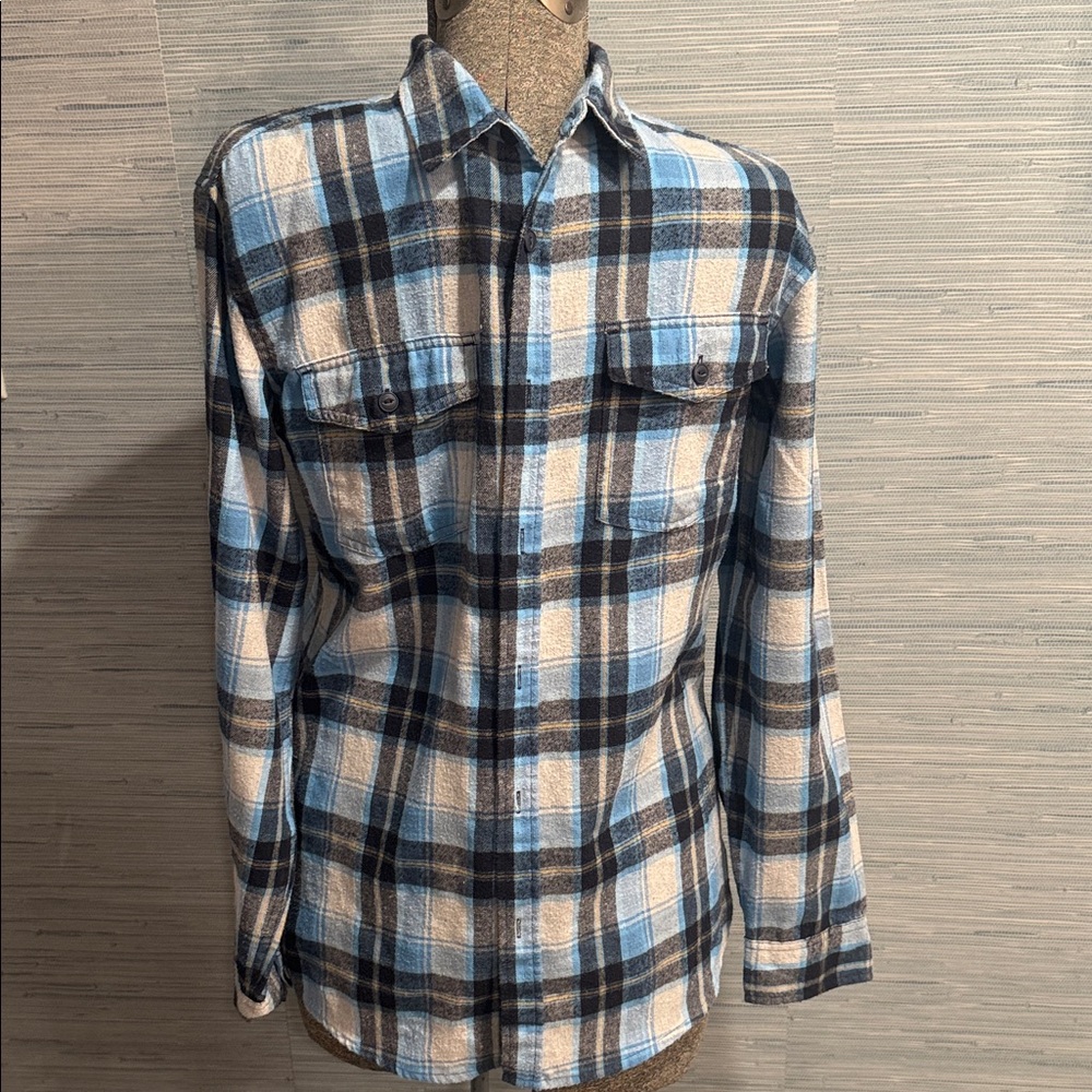 Burnside Men's Blue, Black, and White Plaid Shirt